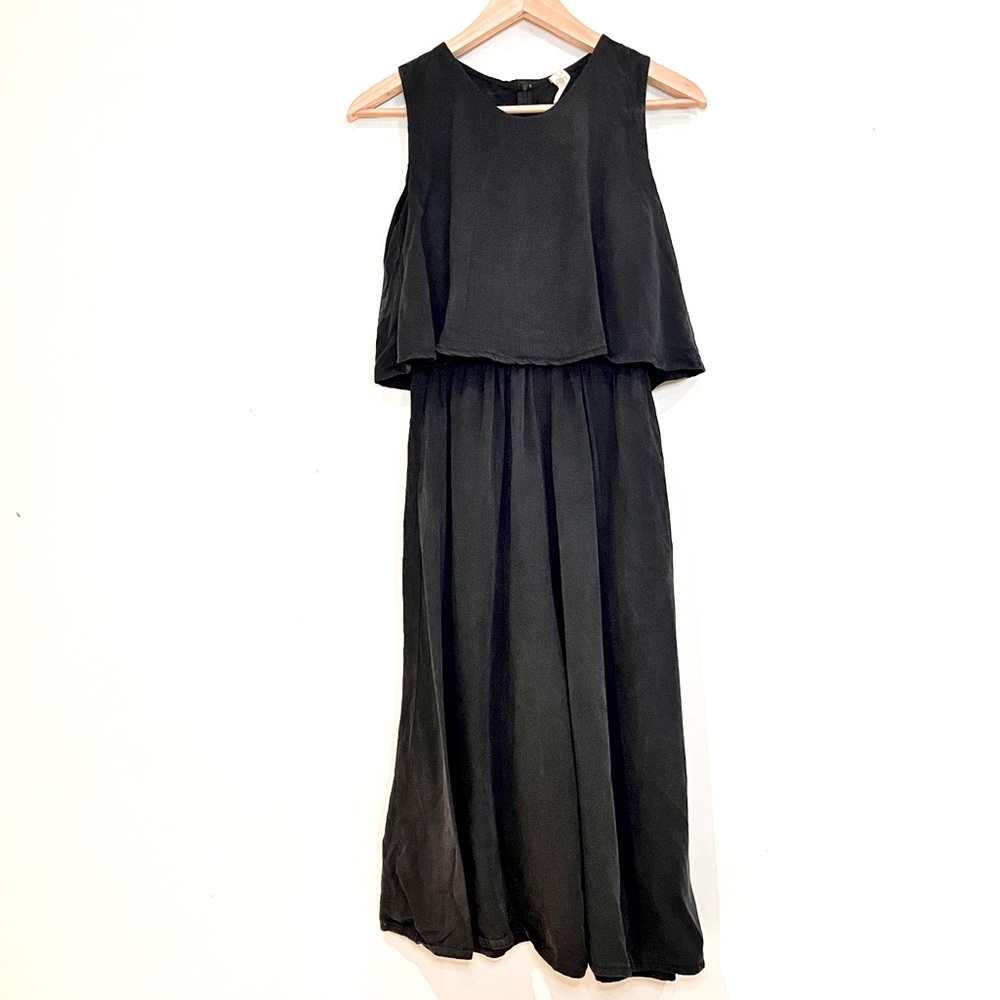 Eve Gravel Montreal Black Popover Draped Back Jumpsuit Crop Wide Leg XS